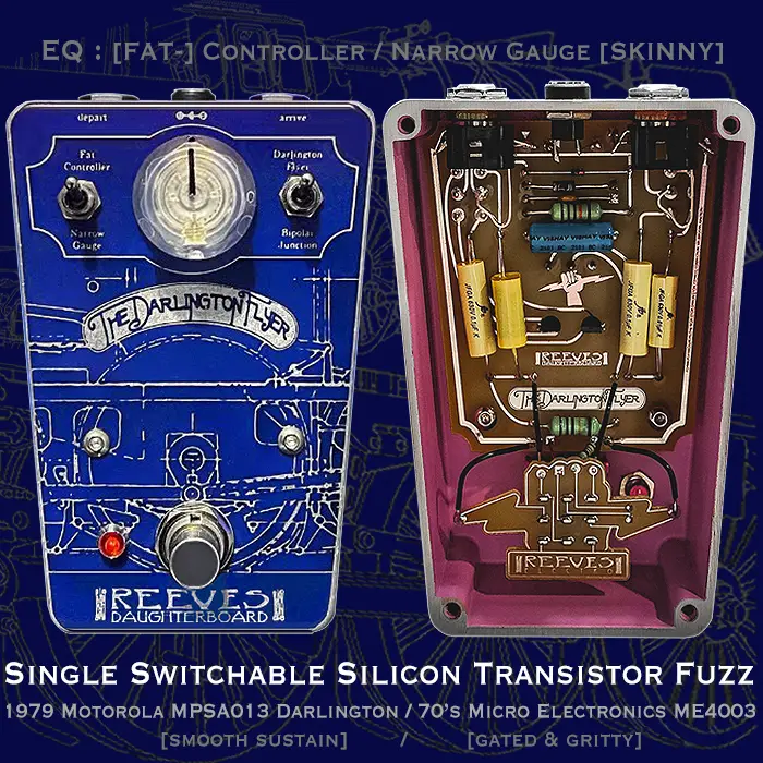 Izzy Reeves occupe le devant de la scène avec la bien nommée Daughterboard Series Darlington Flyer Single Switchable Transistor Fuzz