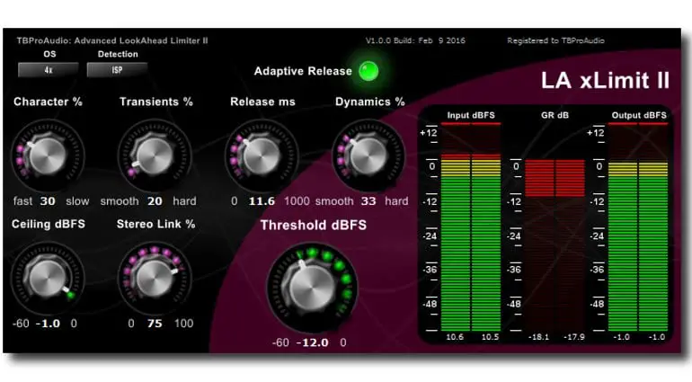 Le limiteur de mastering LA Xlimit de TB Pro Audio, enfin mis à jour en version II