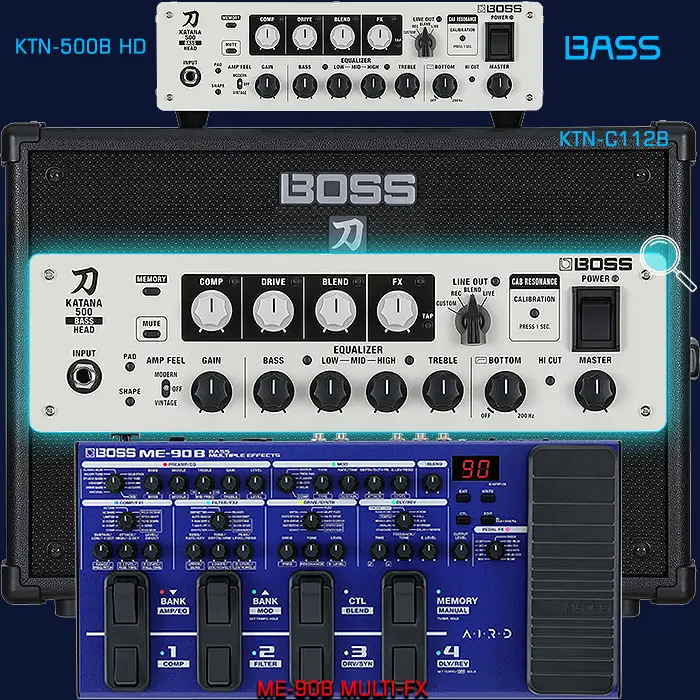 Boss lance une édition Bass de sa pédale multi-effets Killer ME-90 aux côtés d'une nouvelle tête de basse Katana de 500 watts avec un baffle C112B assorti.