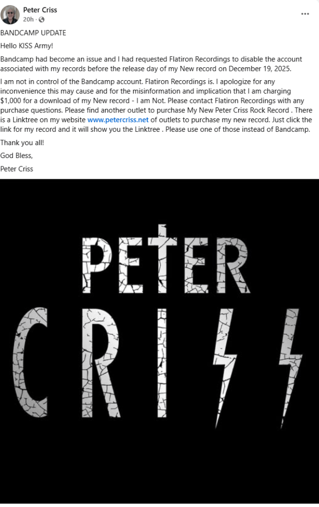 Peter Criss répond aux allégations selon lesquelles il facturerait 1 000 $ à ses fans pour de la musique numérique