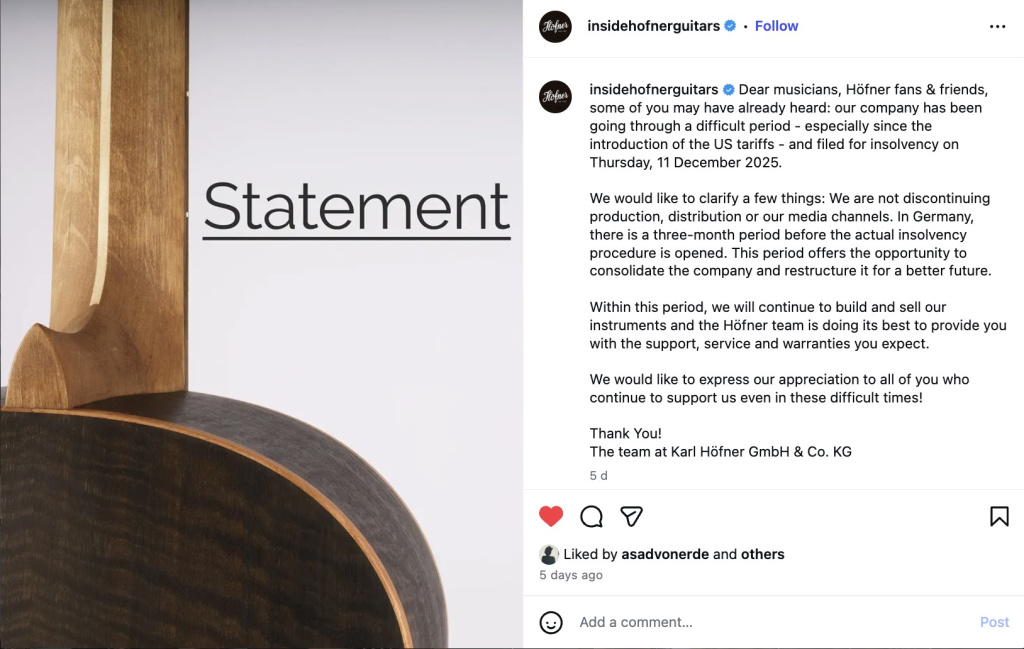 Publication Instagram de Höfner
