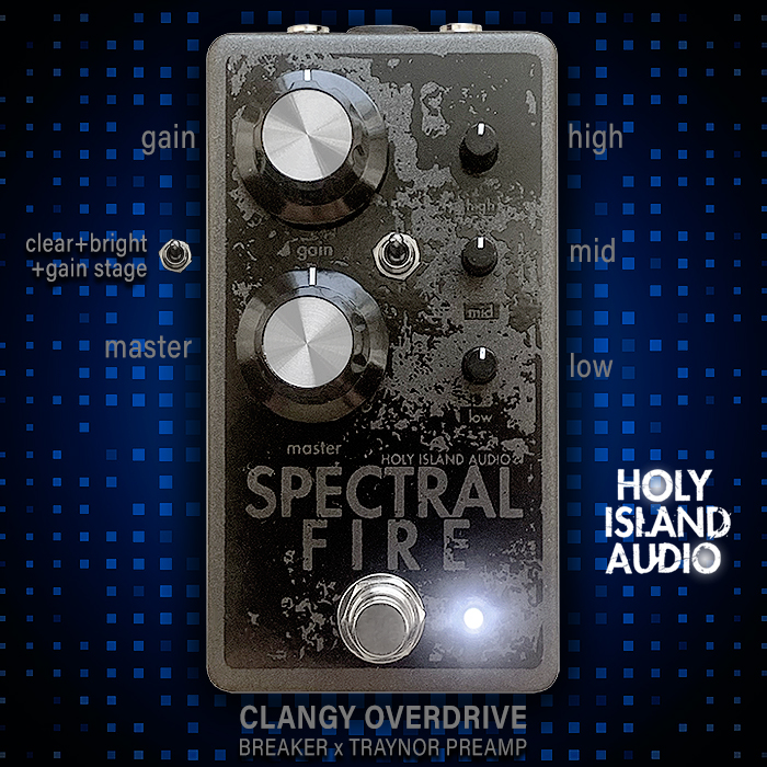 Le Spectral Fire de Holy Island Audio est un fantastique overdrive polyvalent, brut, irrégulier et bruyant, inspiré d'une combinaison du Bluesbreaker et de l'ampli à transistors Traynor.